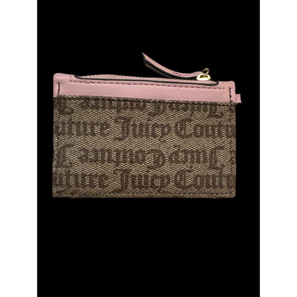 Juicy Couture Card Holder Wallet Brown Monogram Pink Heart Logo ID Window Zipper